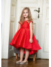 Red Mikado Tea Length Flower Girl Dress